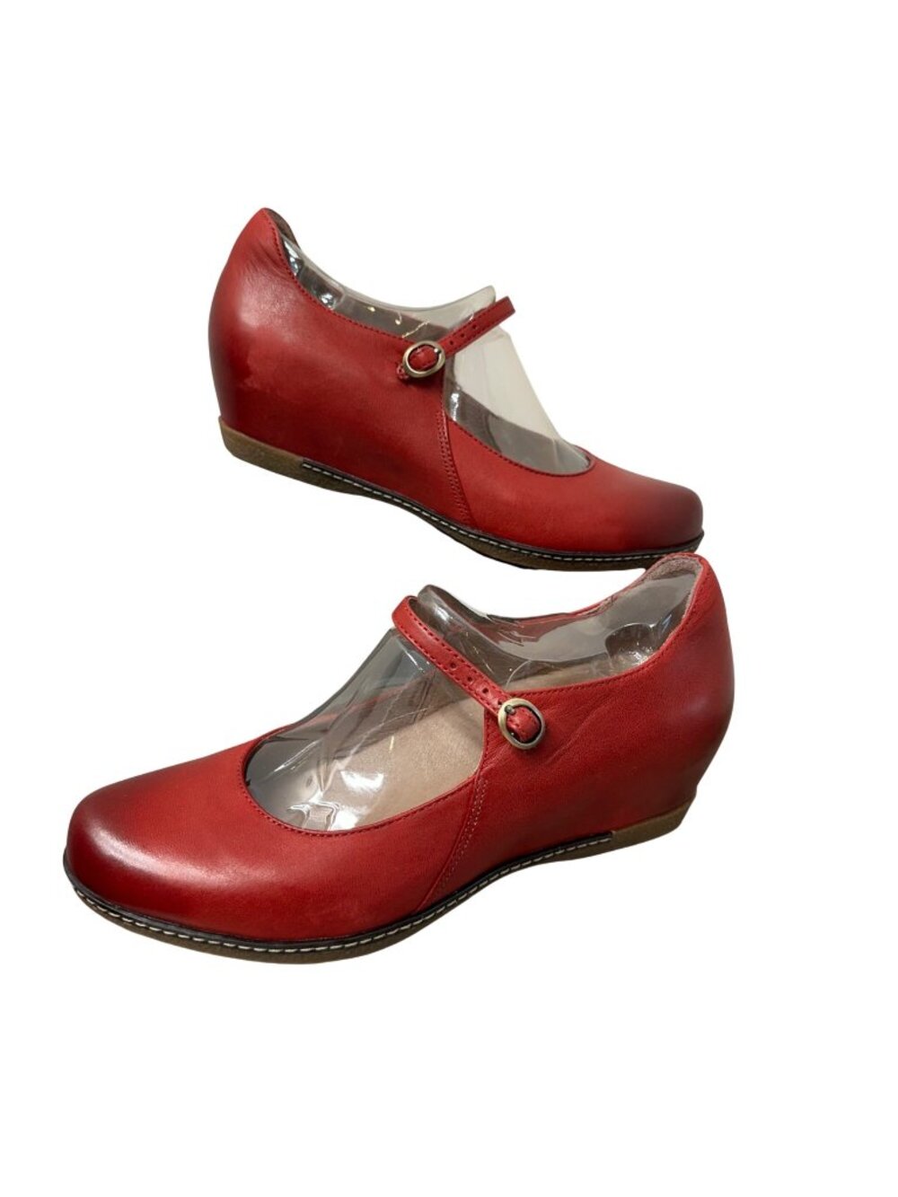 Dansko Loralie Shoes Womens 42 Comfort Buckle Mary Jane Wedge Red Leather NWOB